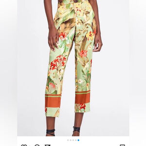 Zara Cropped silky satin Floral Multi Color Pants S tropical palm print